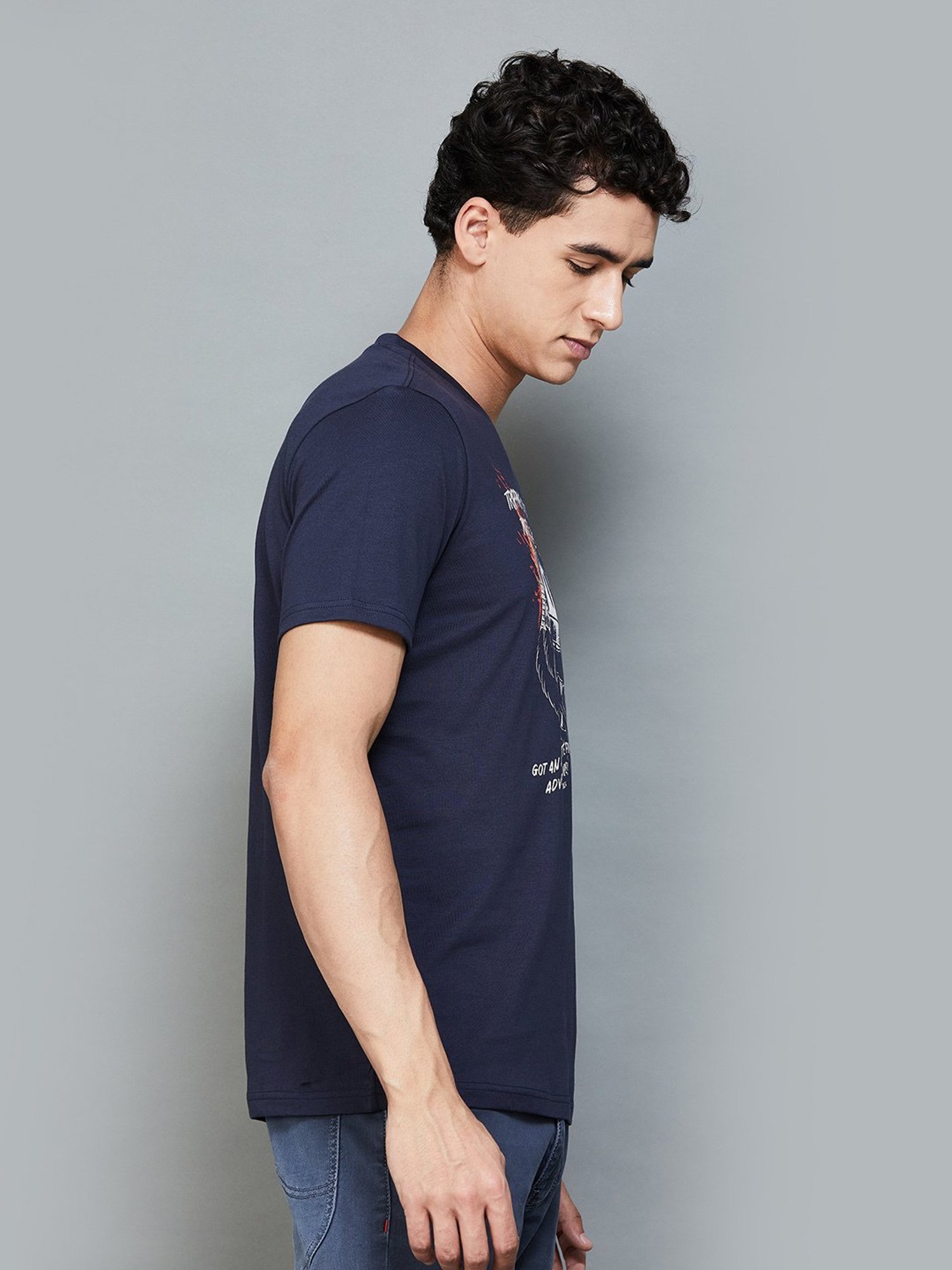 Forca by Lifestyle Navy Regular Fit Graphic Print Crew T-Shirt