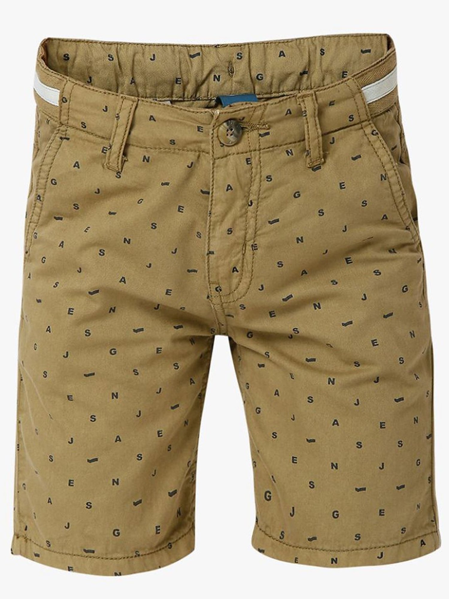 Gas Kids Olive Green Cotton Printed Shorts