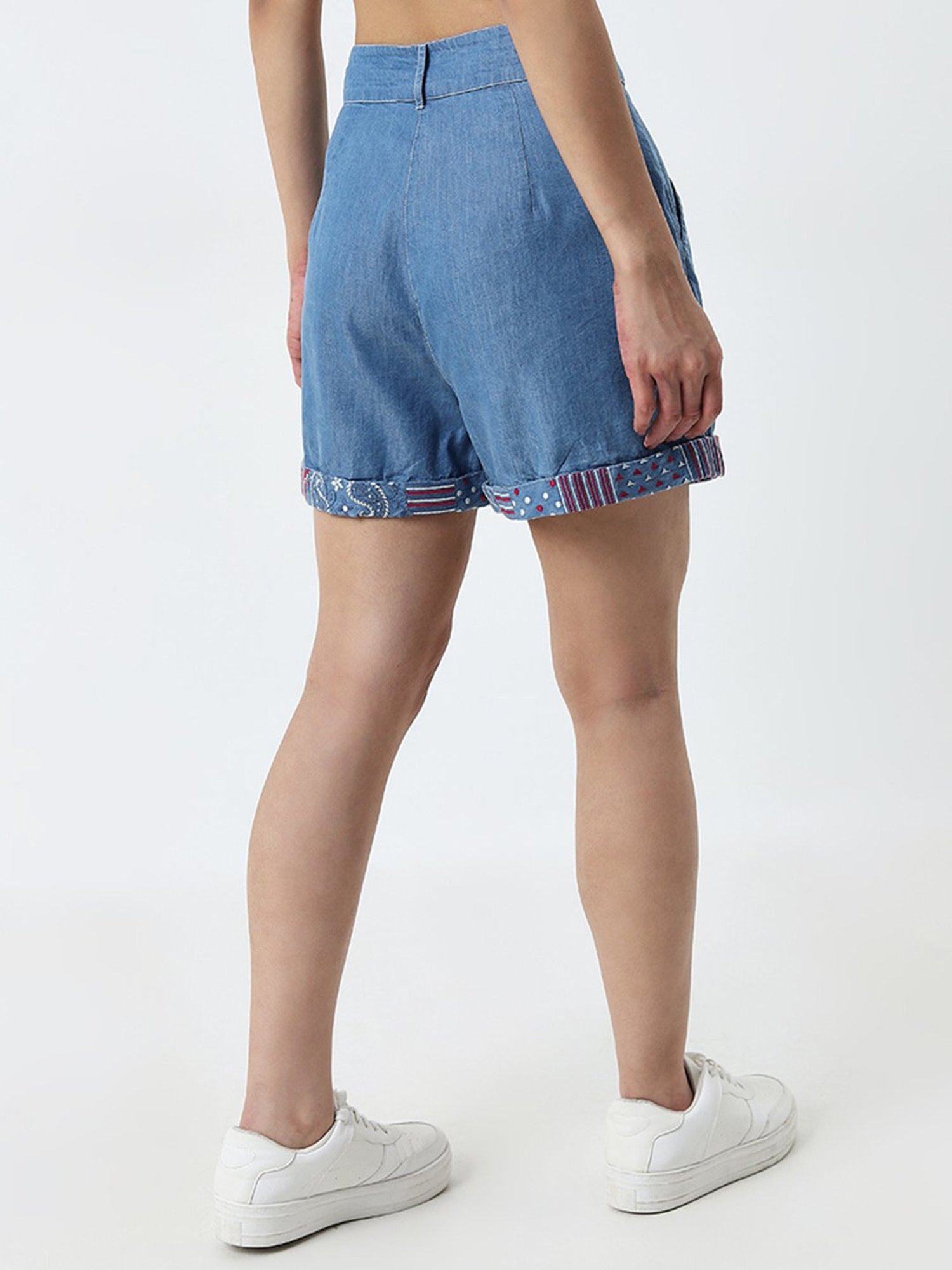 Bombay Paisley by Westside Blue Embroidered High-Rise Shorts