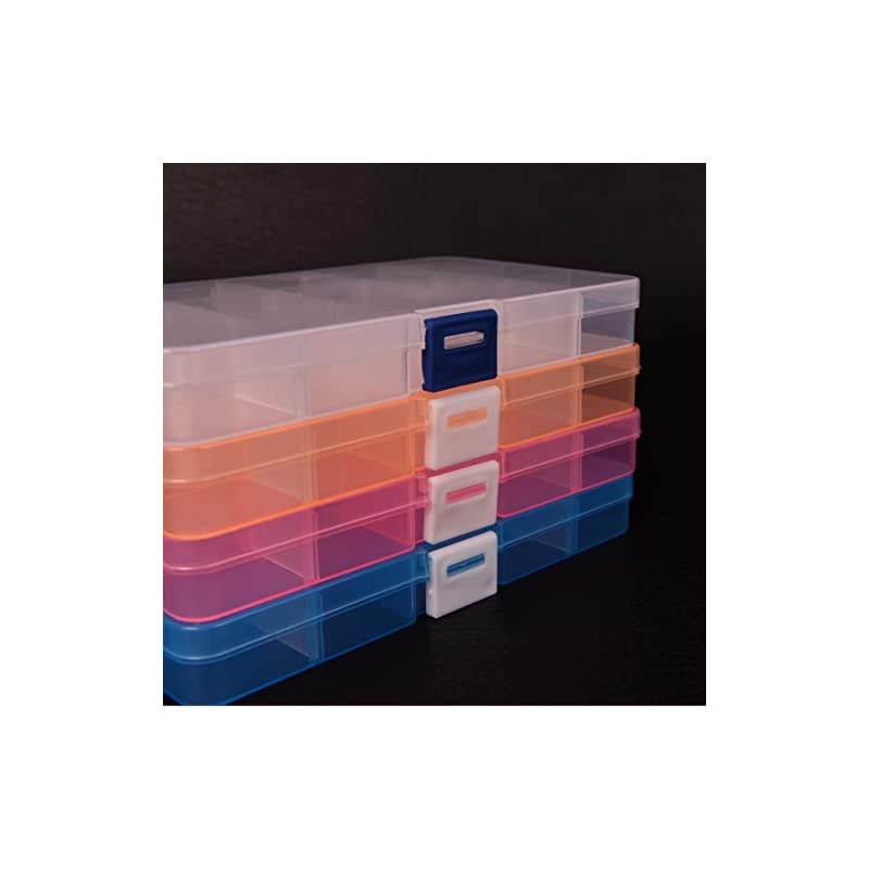 Plastic Grid Box Storage Organizer Case for Display Collection with Adjustable Dividers - 4 PCS x 15 Grid - Free Letter Stickers