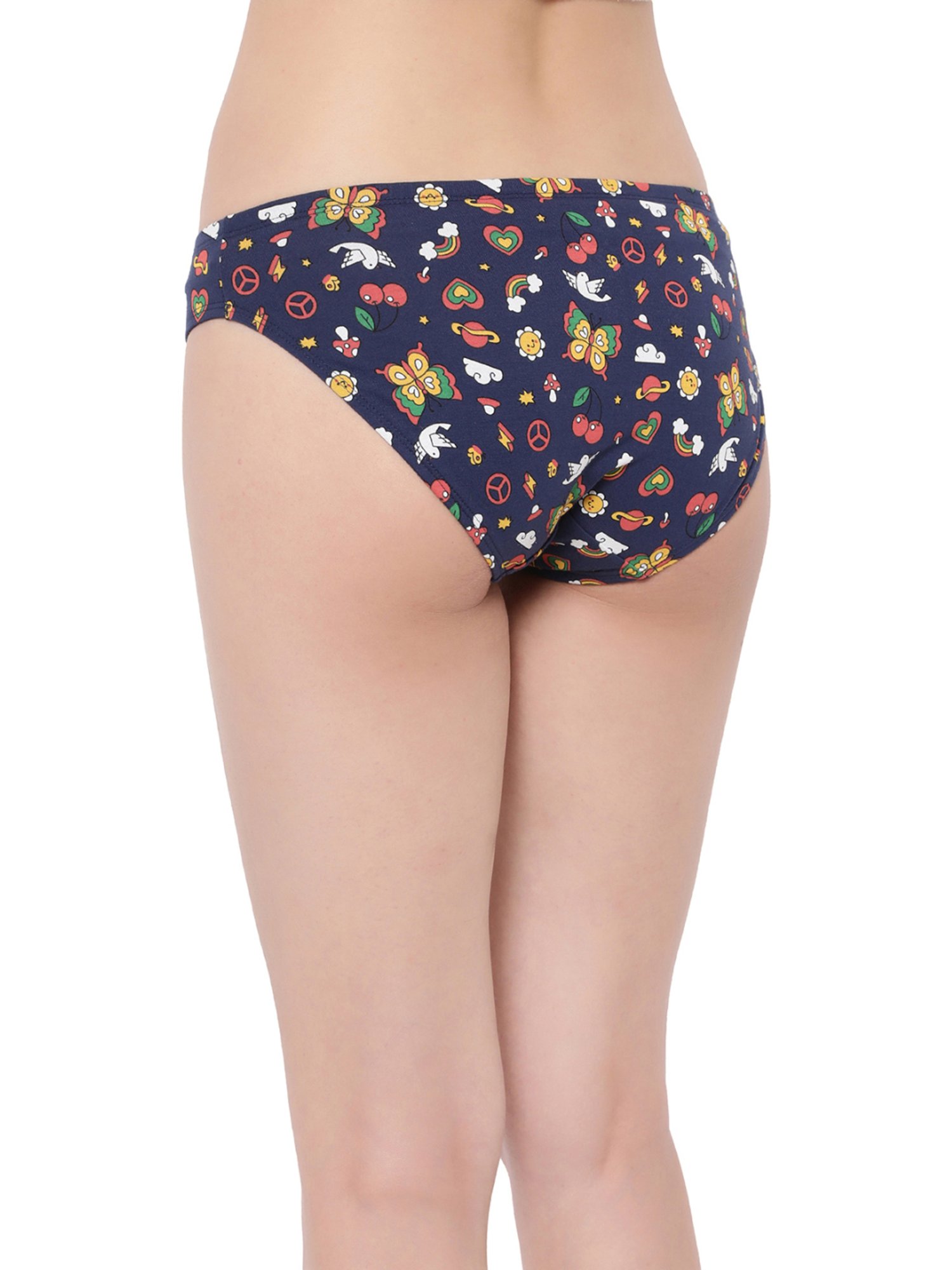 Clovia Navy & Red Cotton Printed Hipster Panties - Pack Of 3