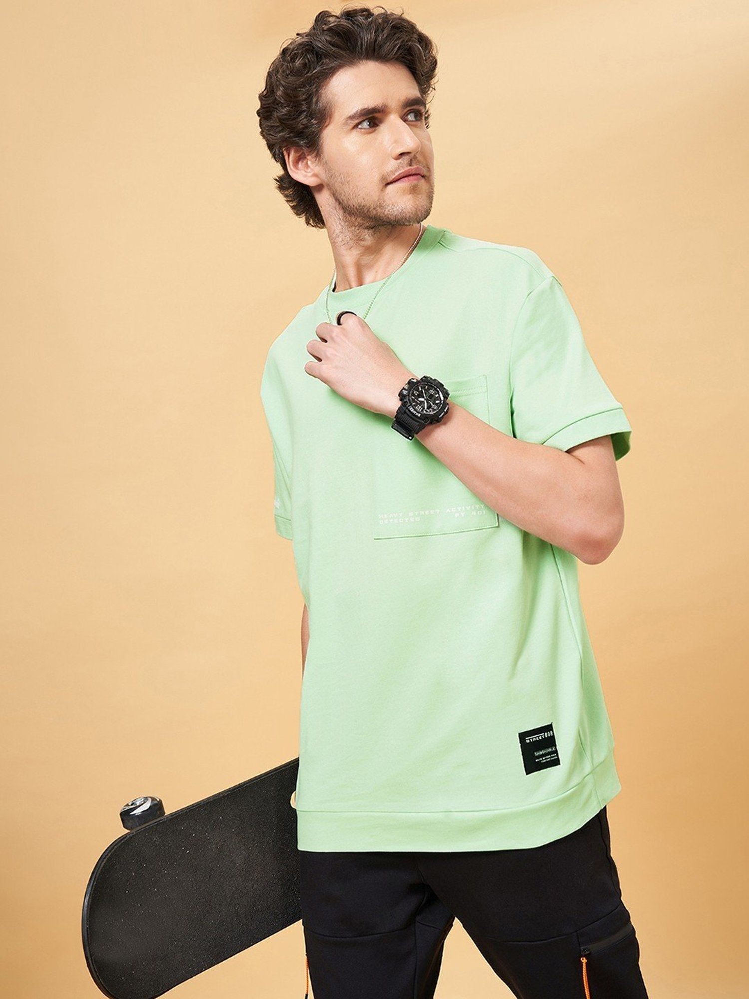 Street 808 by Pantaloons Mint Green Cotton Boxy Fit Printed T-Shirt