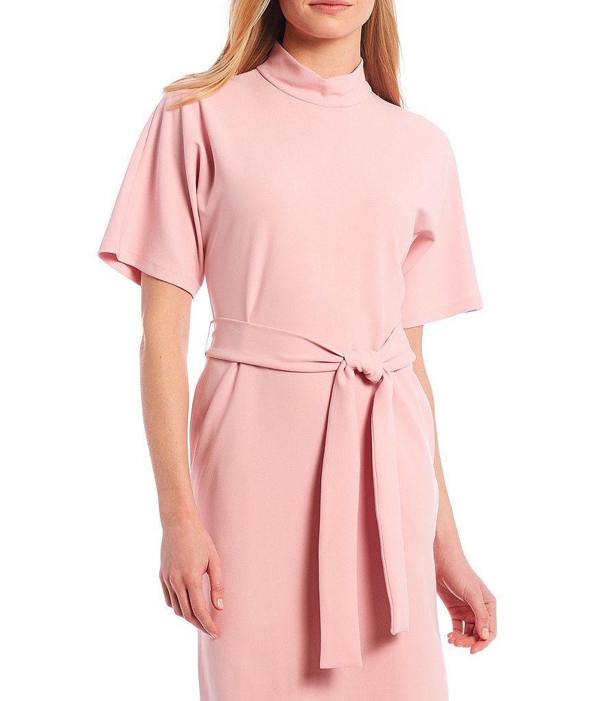 Maggy London Mock Neck Dolman Sleeve Tie Waist Sheath Dress