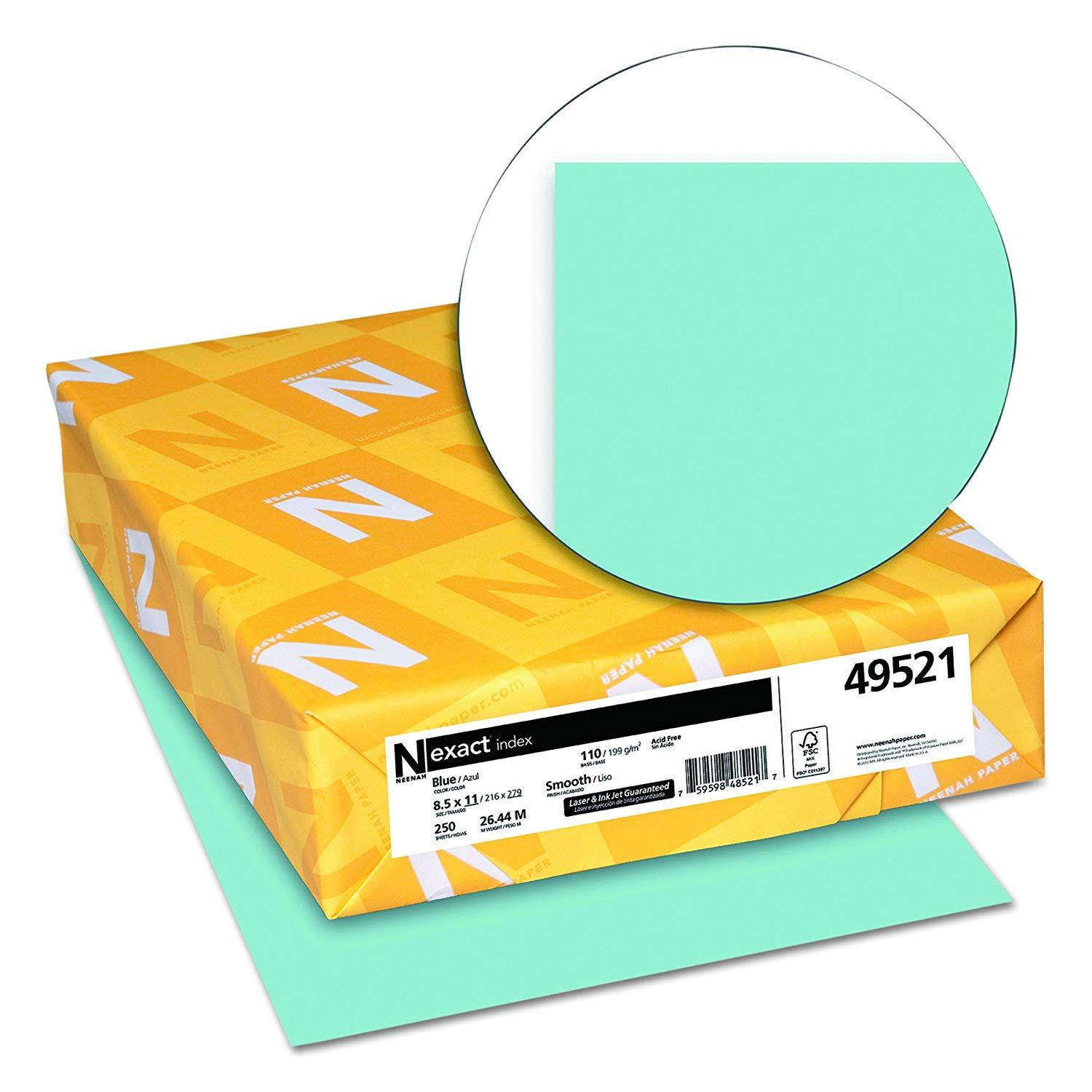 Exact Index Cardstock, 8.5" x 11", 110 lb/199 gsm, Blue, 250 Sheets (49521)