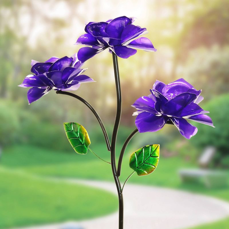 54" Metal Triple Rose Spinning Stake Metallic Purple - Exhart