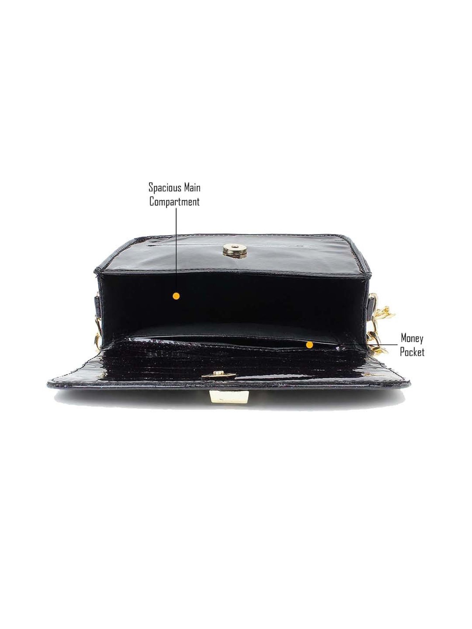 Yelloe Black Solid Medium Sling Handbag