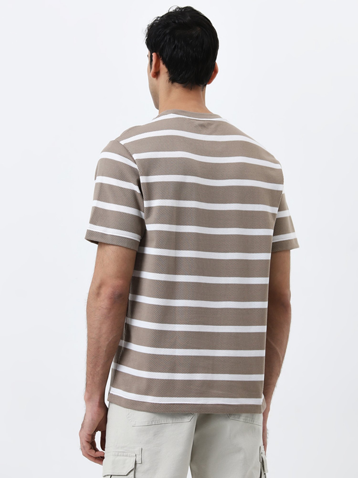 WES Lounge by Westside Dark Beige Textured Slim-Fit T-Shirt
