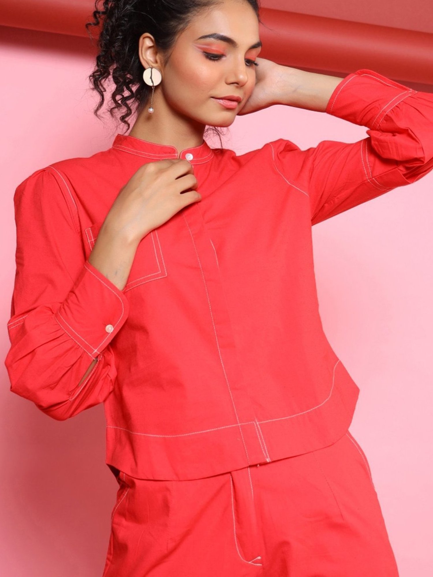 Autumnlane Auris Red Cotton Top With Pant