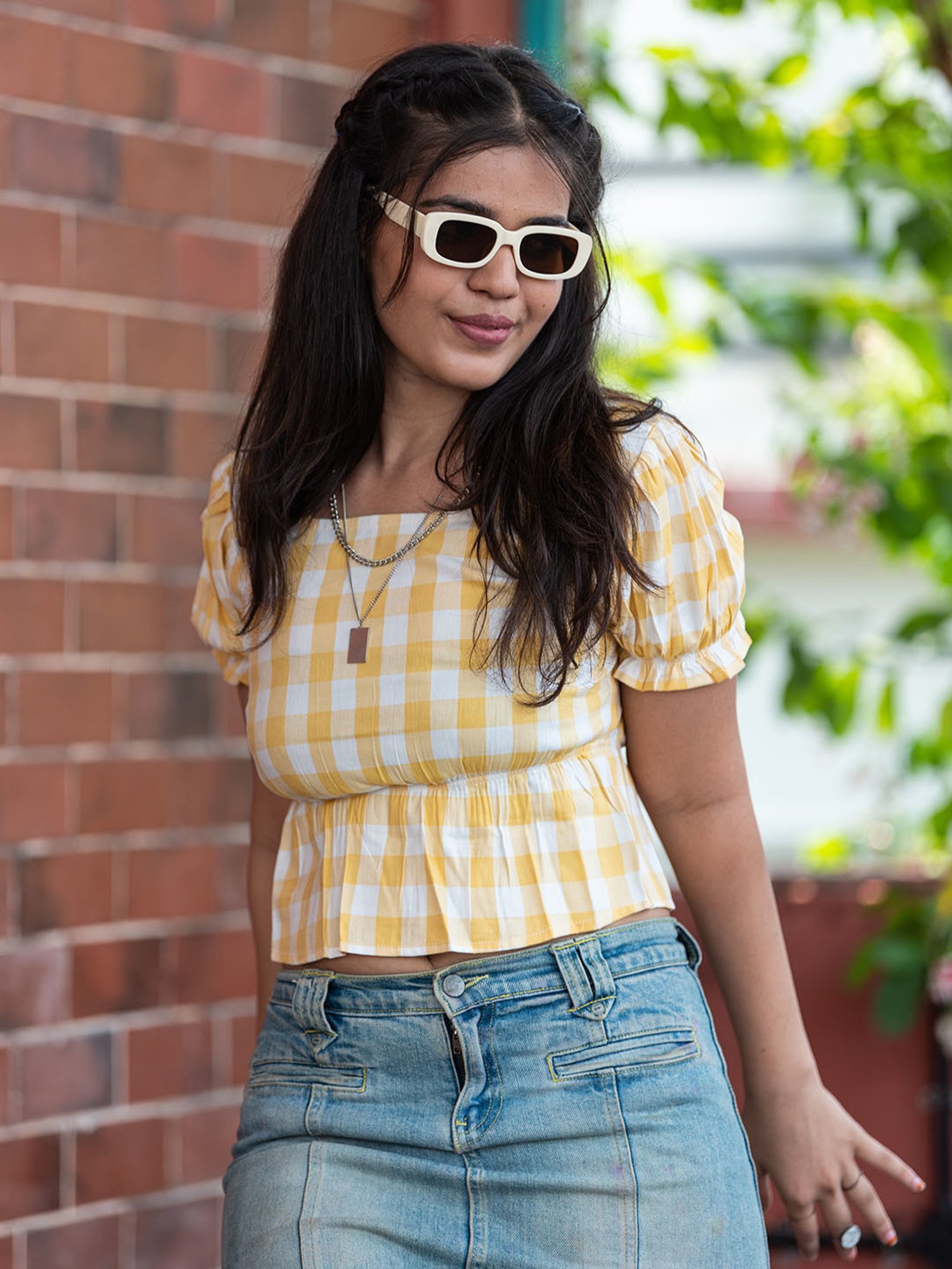 TeenTrums Girls Yellow & White Checks Crop Top