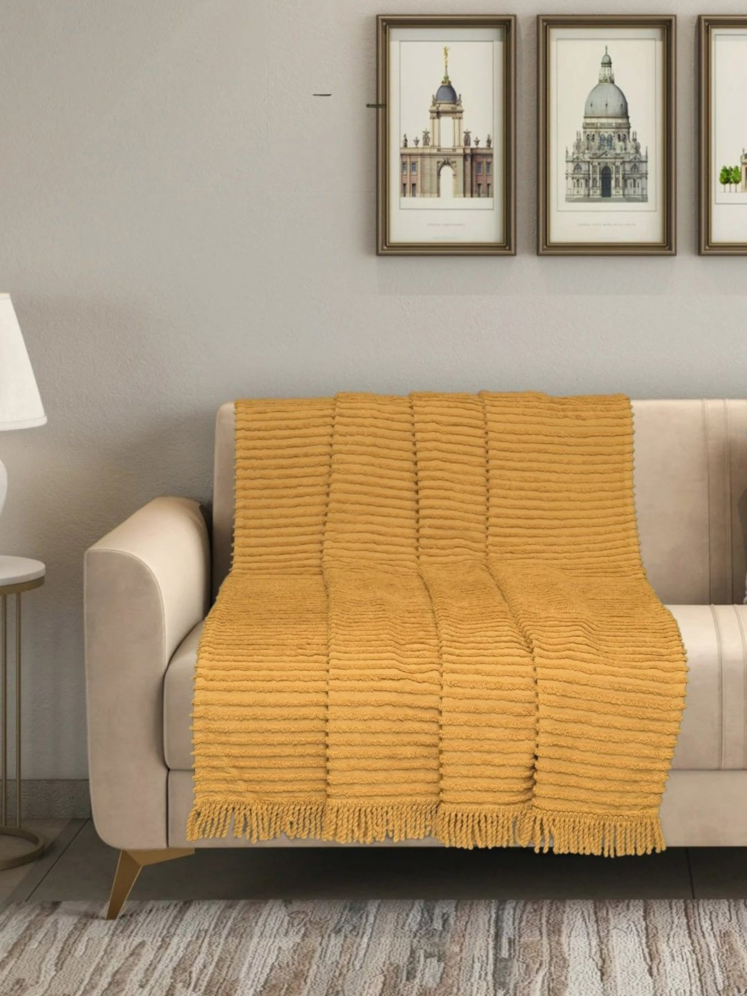 Nestasia Red & Cream Chevron Cotton Knitted Throw blanket with texture for Living Room or Bedroom