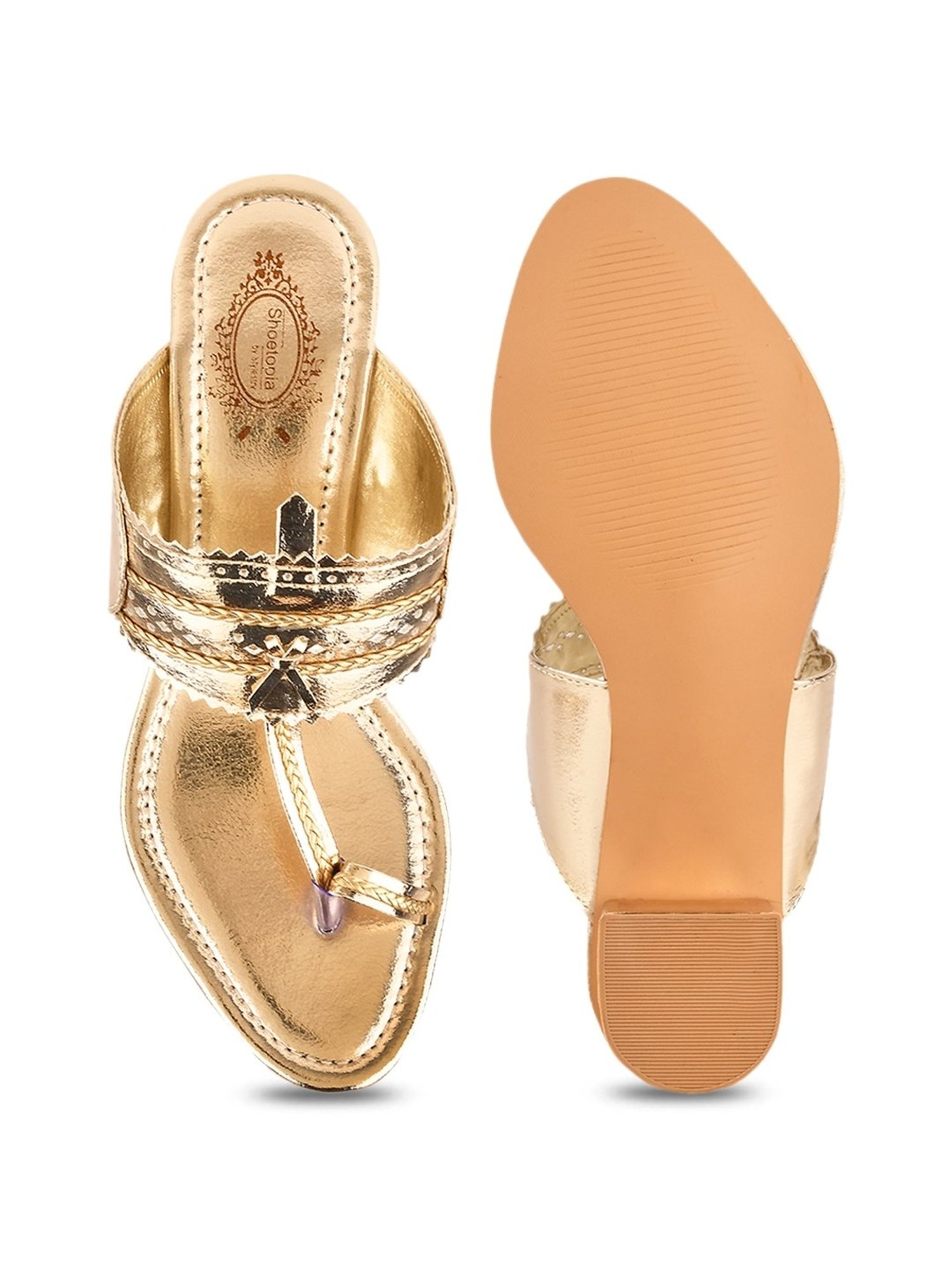 Shoetopia Women's Golden Toe Ring Sandals