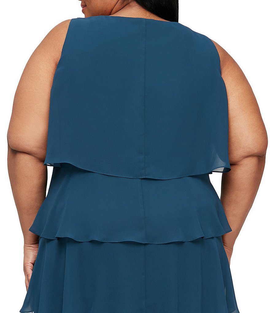 Ignite Evenings Plus Size Sleeveless Round Neck Chiffon Tiered Dress