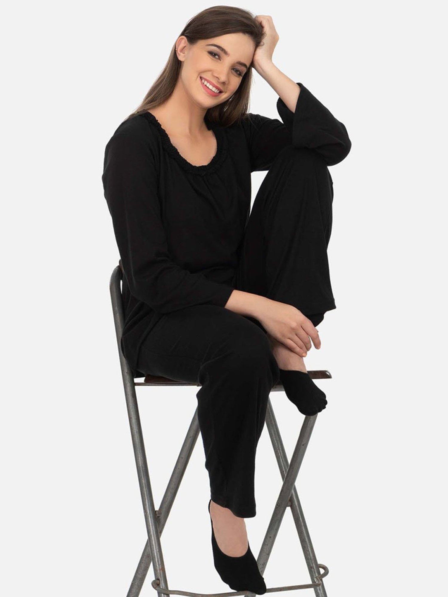 The Calm Collective Black Emma Knit Pajama Set