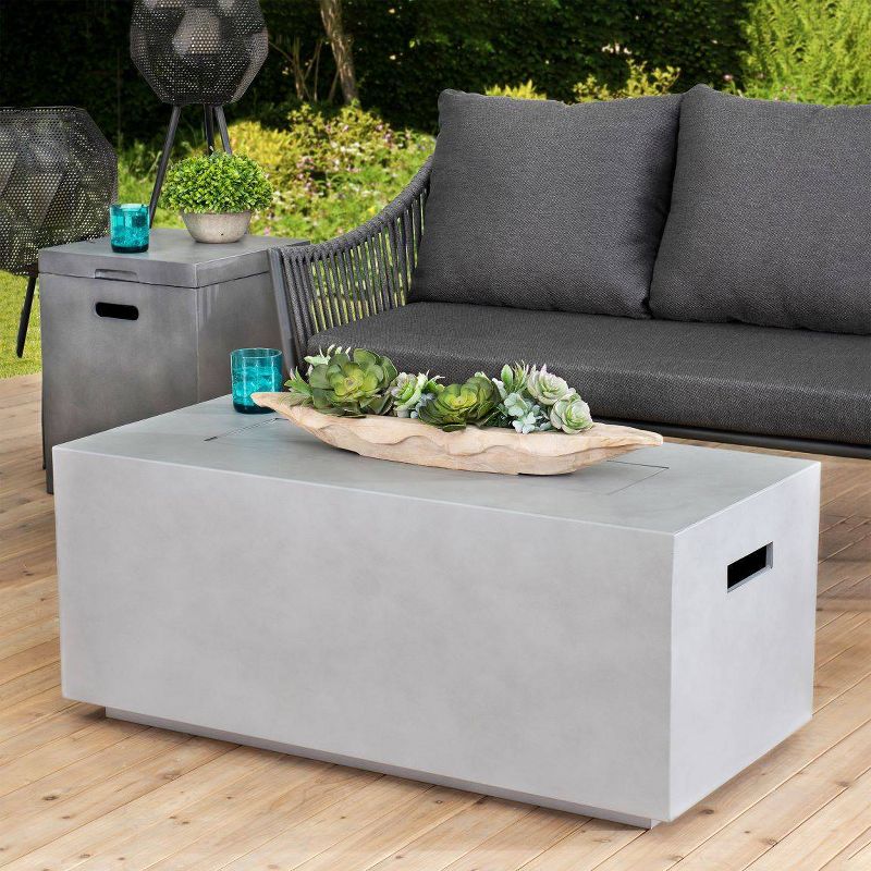 Piedmont Rectangular Outdoor Unique Gas Stone Firepit Light Gray - Sunjoy