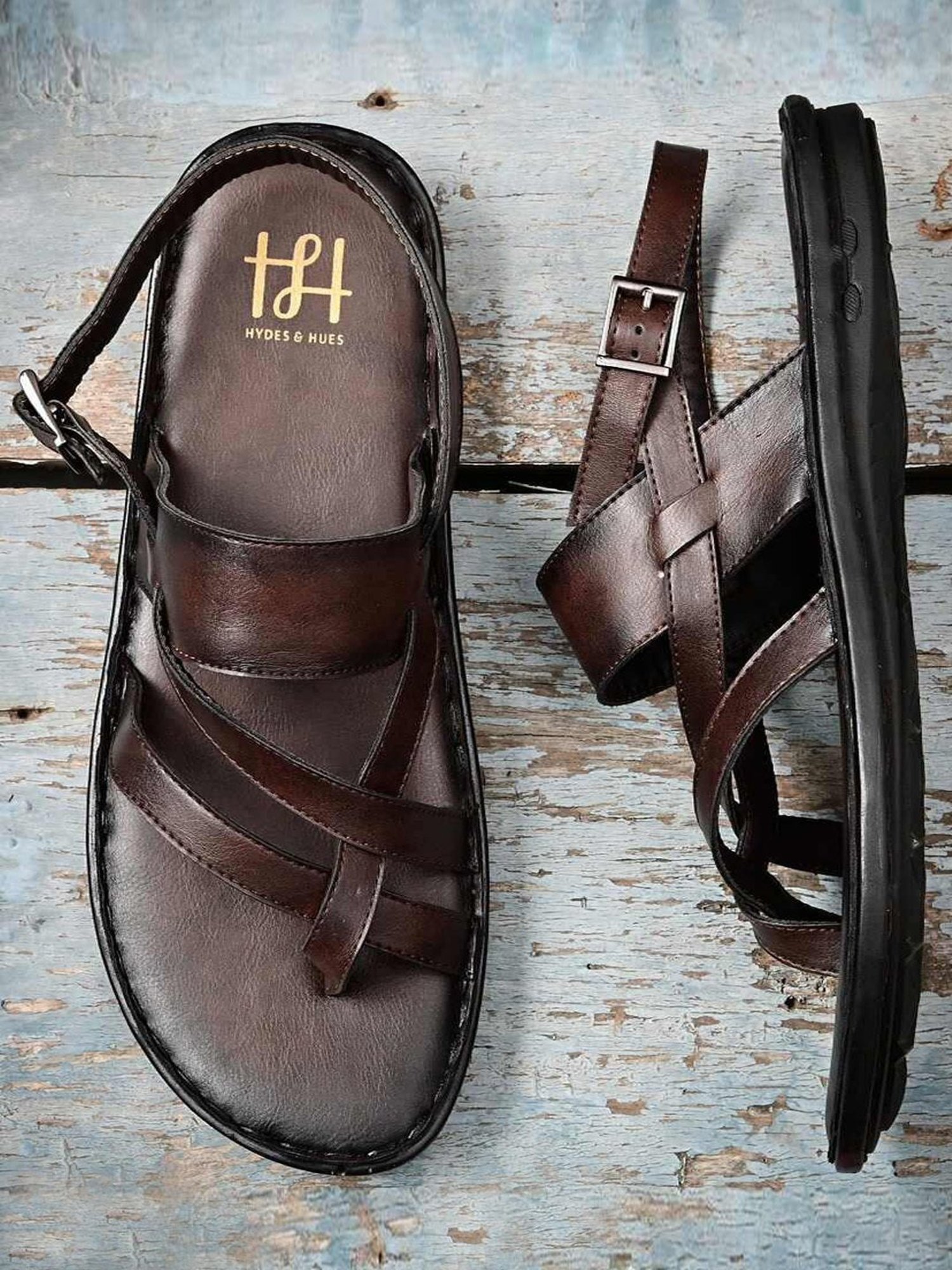 Hydes N Hues Men's Brown Back Strap Sandals