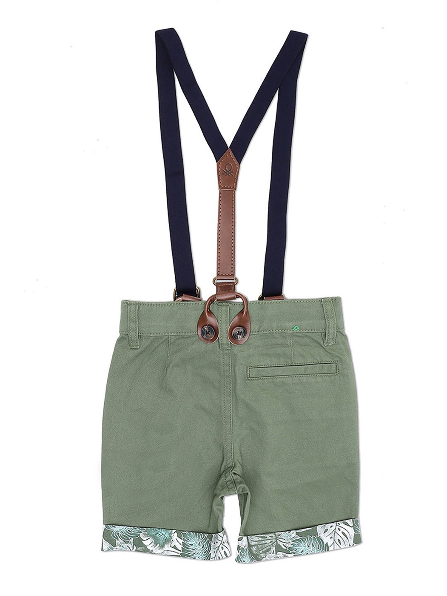 United Colors of Benetton Boys Olive Solid Shorts with Suspender