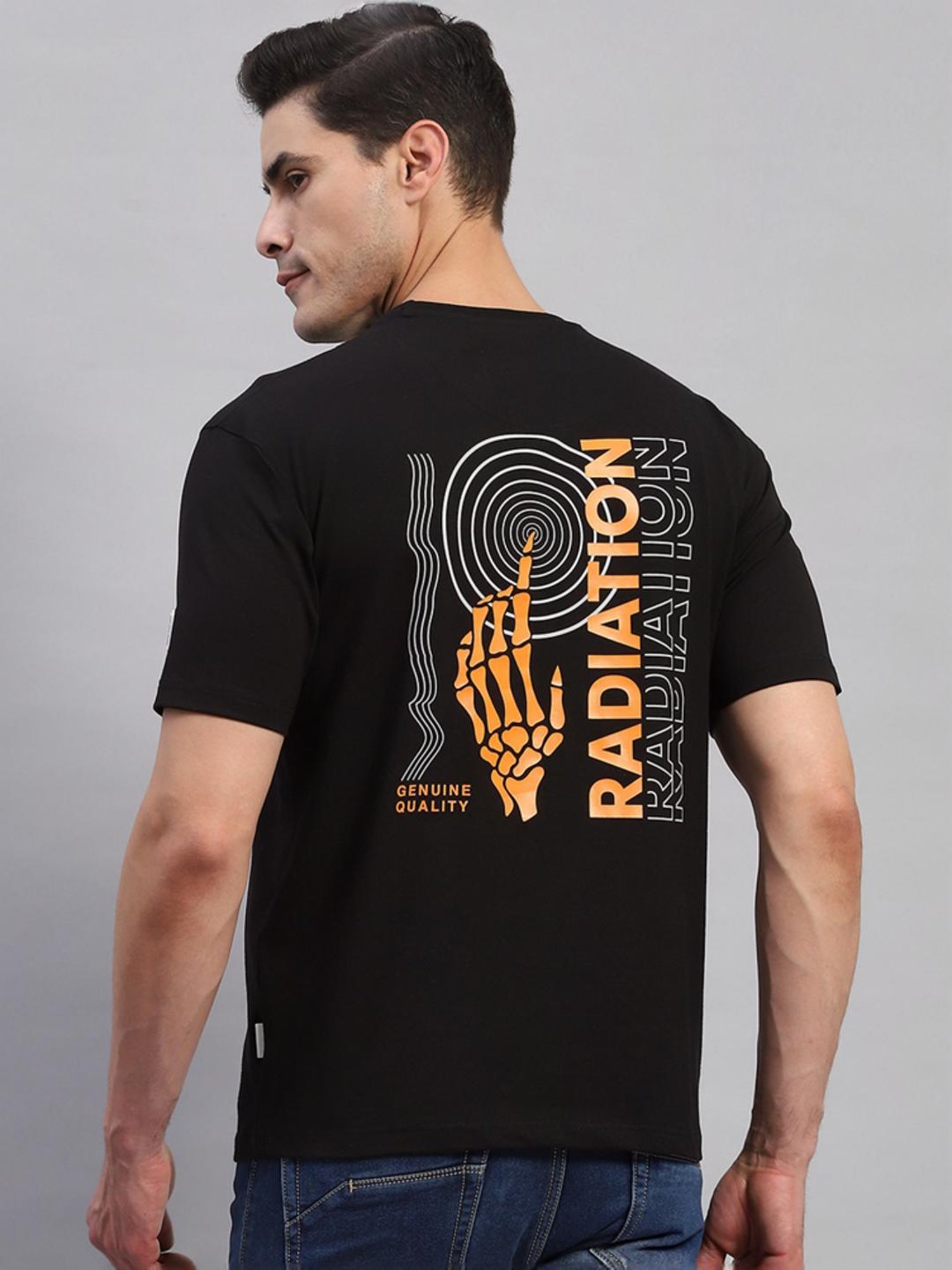 Rock.it Black Cotton Regular Fit Printed T-Shirt