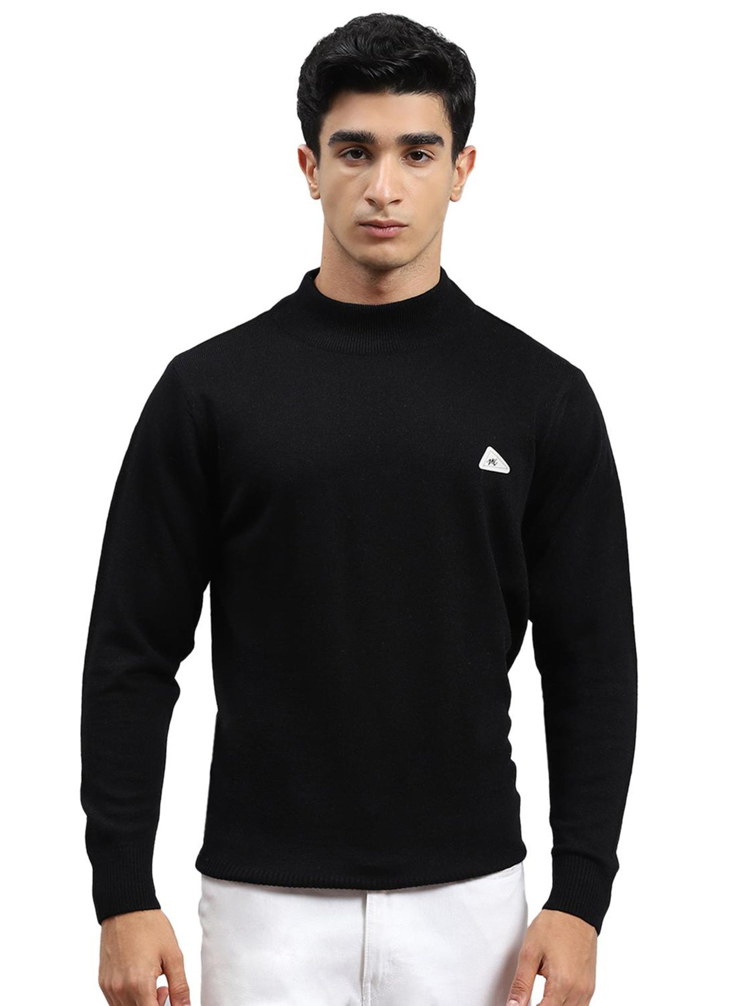 Monte Carlo Black Wool Blend Regular Fit Solid Pullover