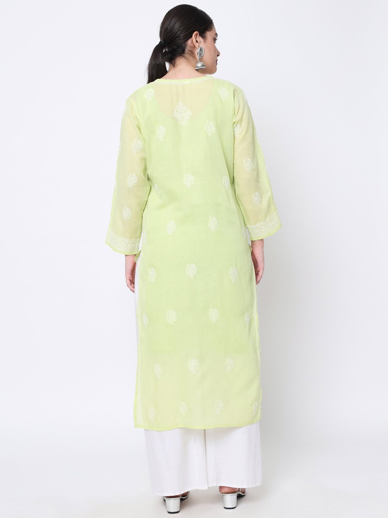 PARAMOUNT CHIKAN Green Cotton Chikankari Straight Kurta