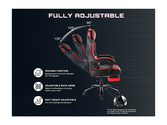 STARSPACE High Back 350lb Memory Foam Ergonomic Reclining Gaming Chair Metal Base - Adjustable Back Angle and Retractable Footrest Racing Executive Computer Desk Office Chair with Thick Padded Arms