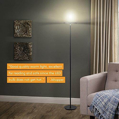 Brightech SKY LED Torchiere Floor Lamp &ndash; Energy Saving, Dimmable Adjustable Lamp, Reading Lamp&ndash; Modern Tall Standing Pole Uplight Lamp Light for Living Room, Dorm, Bedroom, and Office &ndash;Black