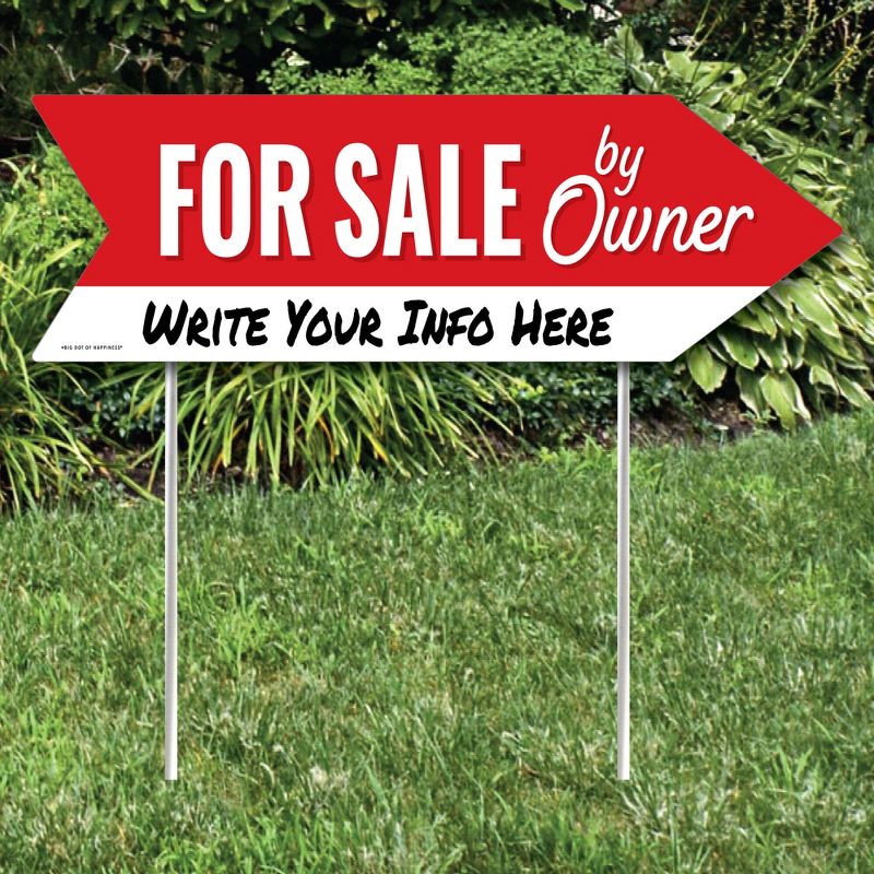 Big Dot of Happiness For Sale By Owner - Home Real Estate Sign Arrow - Double Sided Directional Yard Signs - Set of 2