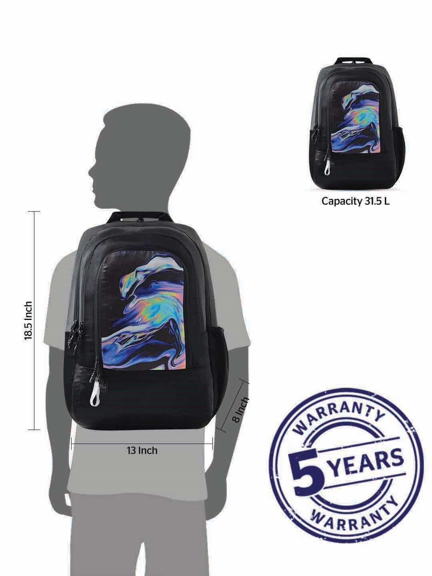Wiki Back to School 2 Black Polyester Printed Backpack - 32 Ltrs