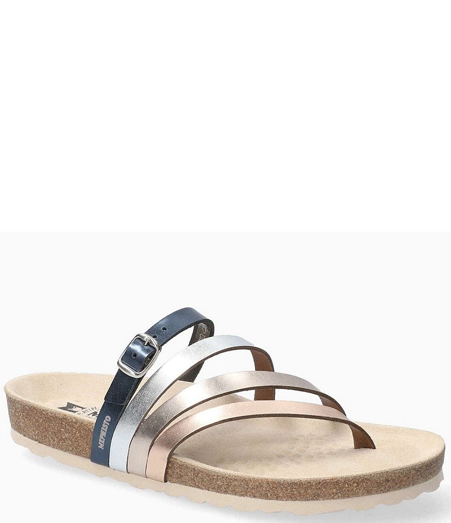 Mephisto Natty 4 Band Mixed Leather Thong Slide Sandals