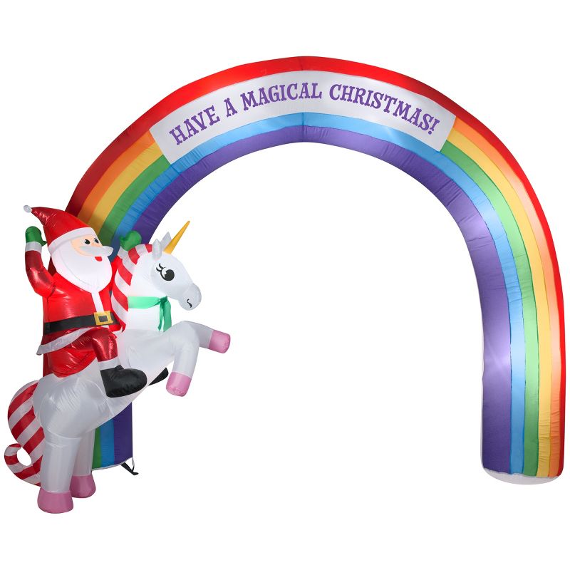 Gemmy Christmas Airblown Inflatable Archway Mixed Media Unicorn Rainbow , 7.5 ft Tall, Multicolored