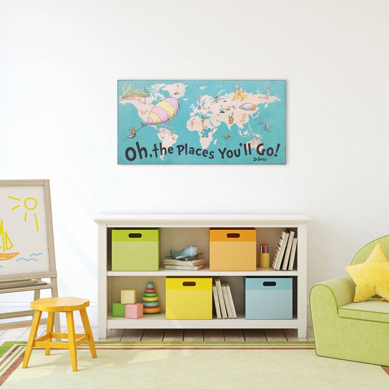 40"x20" Dr. Seuss Colorful Characters Oh The Places You'll Go World Map Stretched Canvas Wall Art