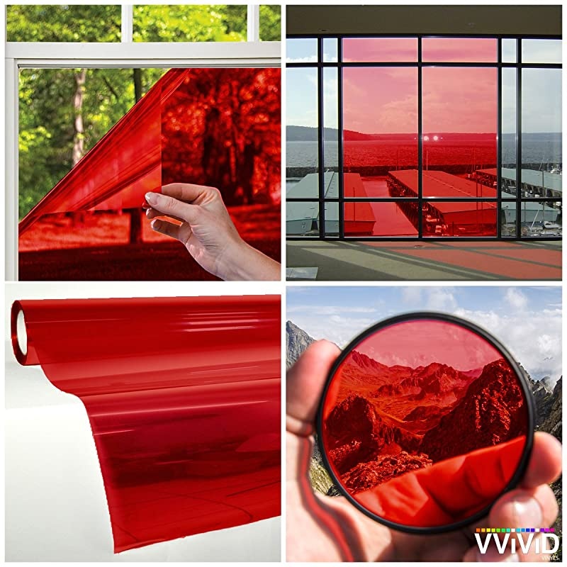 Transparent Colorful Vinyl Window Tinting Sheets 5ft x 5ft Red