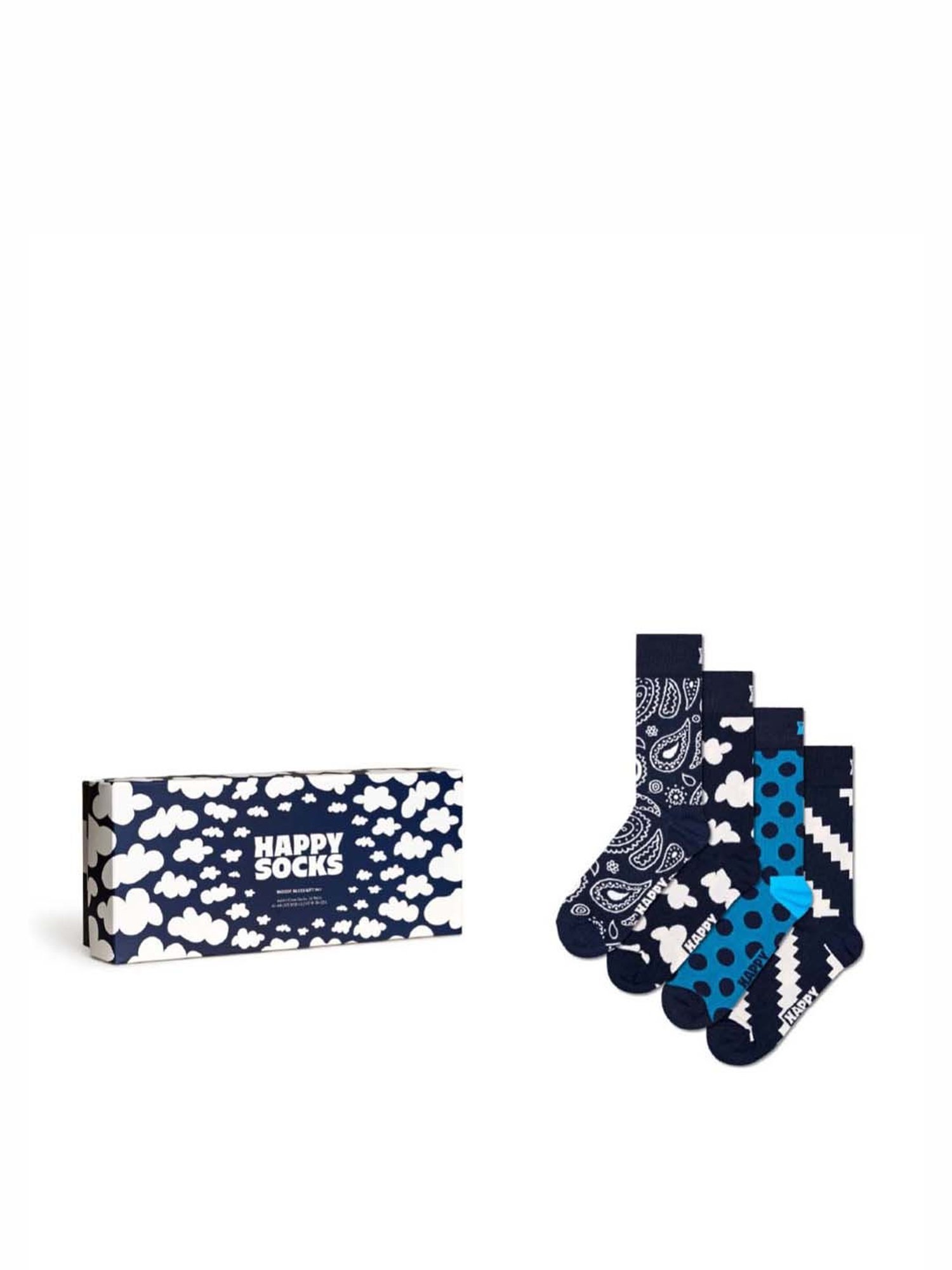 Happy Socks Moody Blues Multicolor Cotton Printed Socks (36-40) - Pack of 4