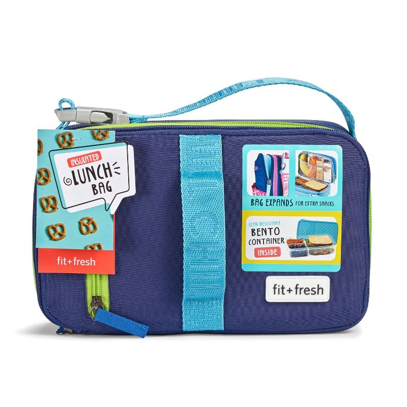Fit & Fresh Expandable Kids' Bento Lunch Kit - Navy/Aqua Trim