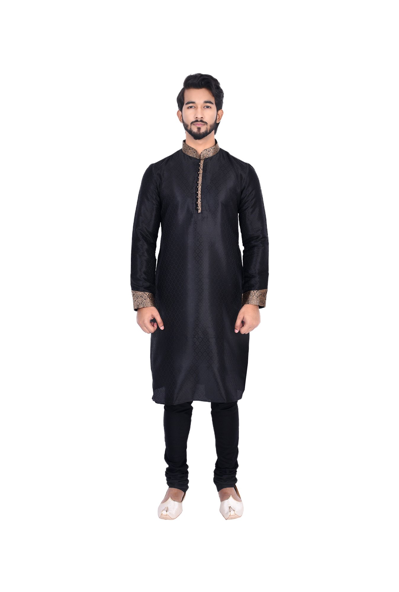Manyavar Black Self Design Kurta & Churidar Set