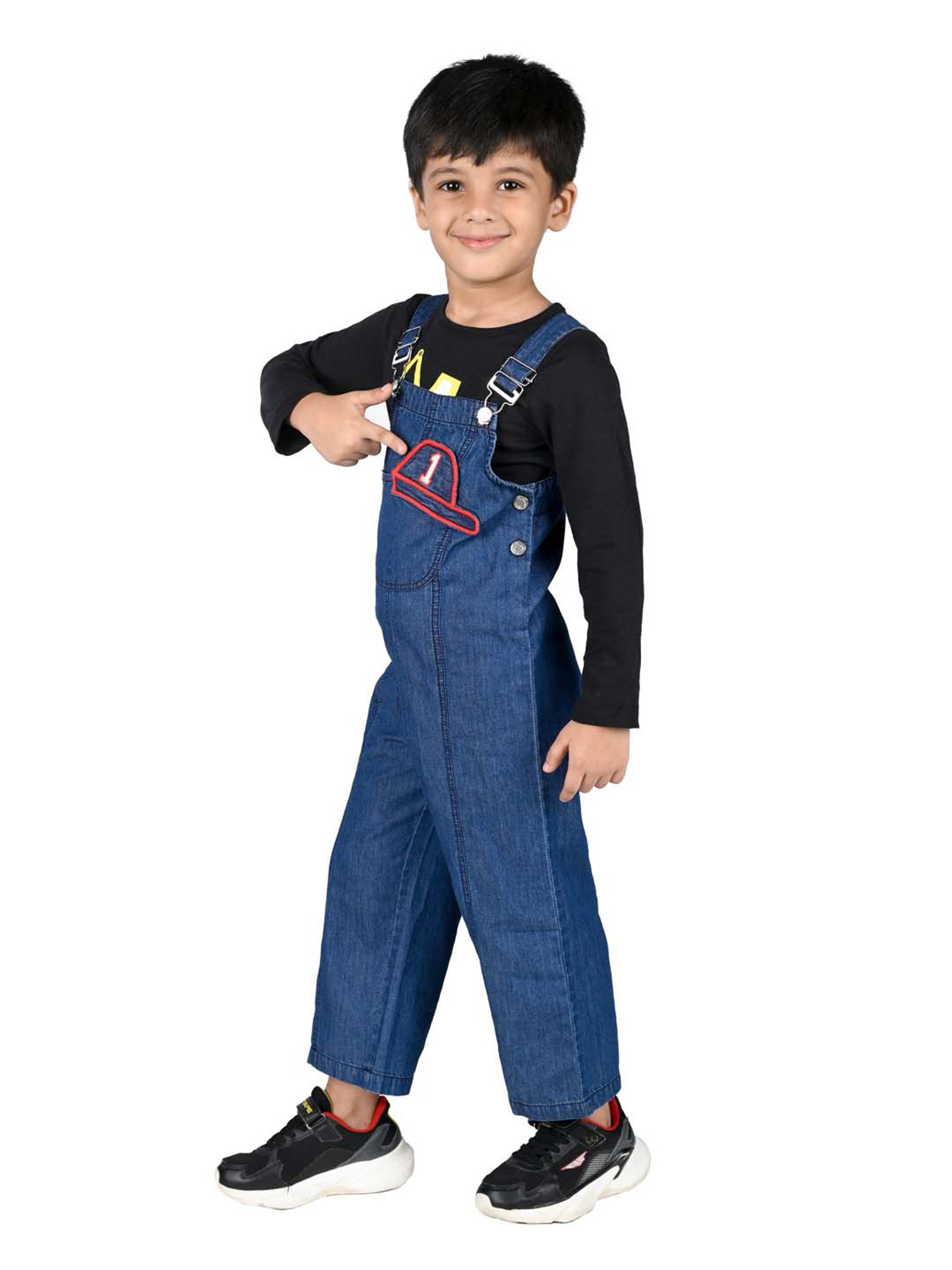 Budding Bees Kids Blue Solid Dungaree