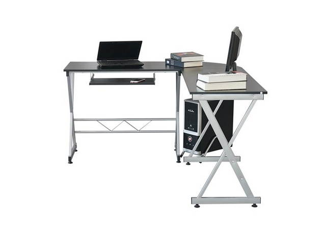 Gaming Desk, L-Shaped Professional E-Sport Gamer Workstation with Keyboard Drawer & High Class Wood Surface, Ergonomic PC Gaming Table for Home Office,Grey Black,GT146