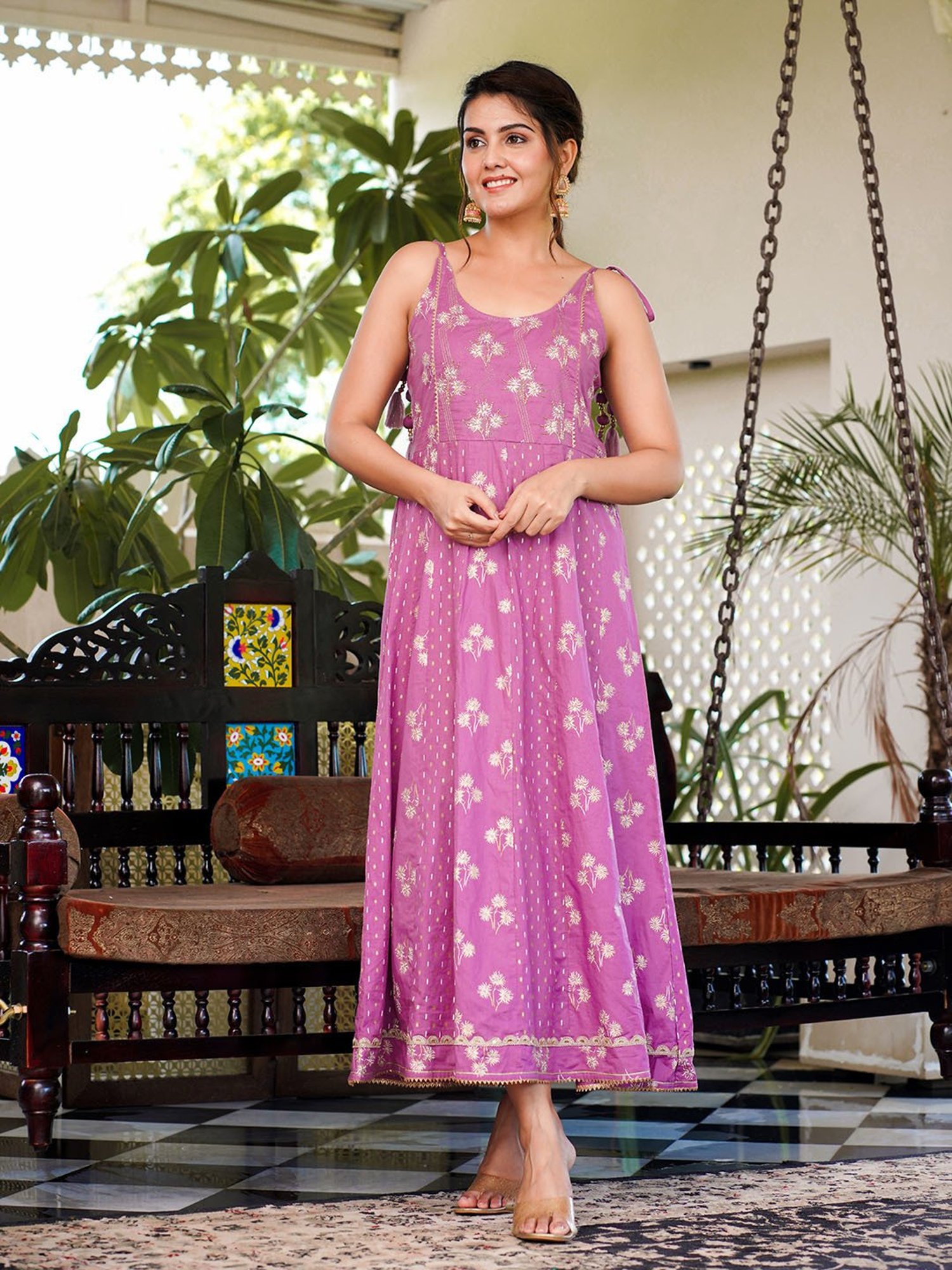 Yufta Purple Floral Print Ethnic Dress