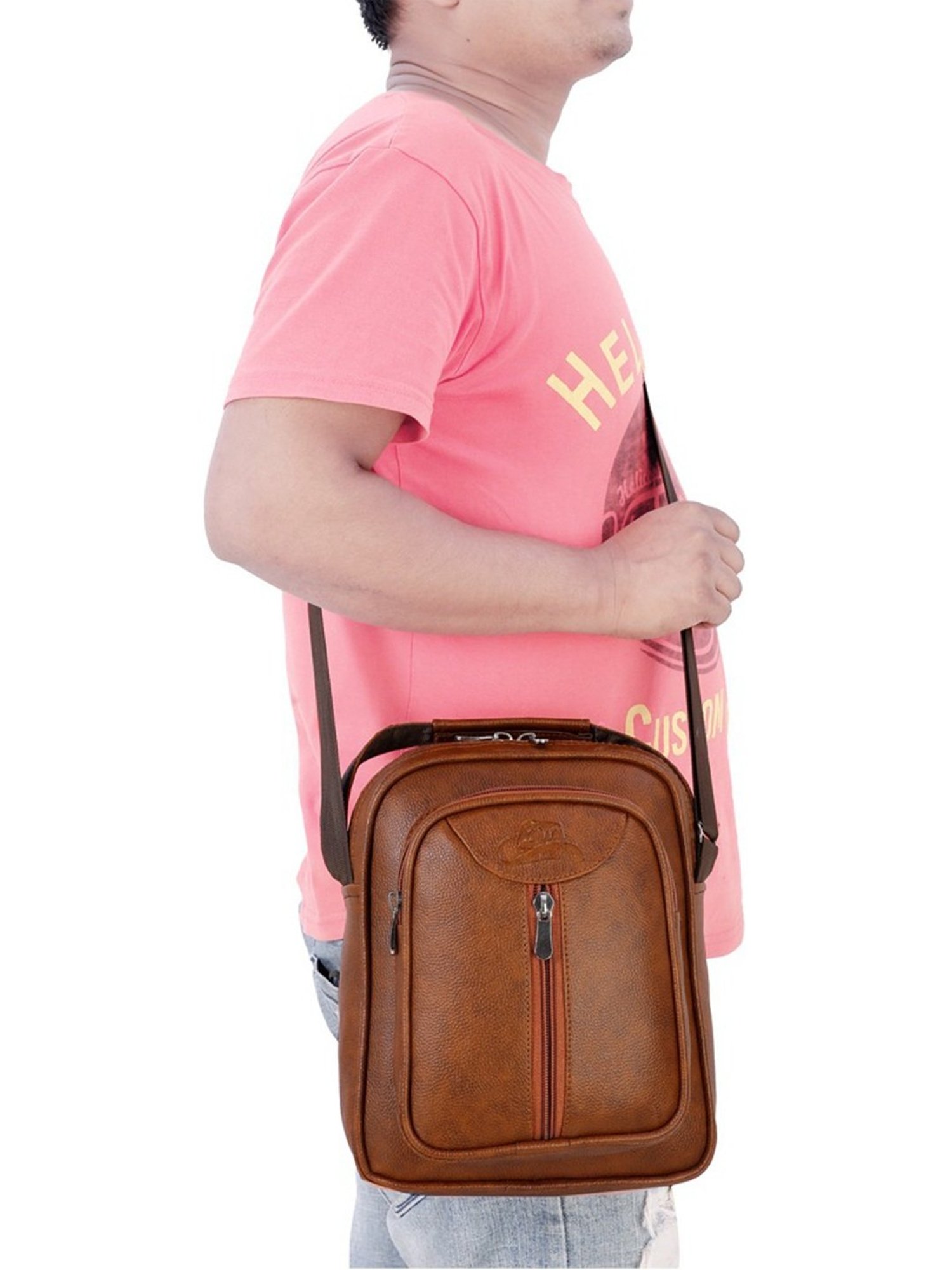 Leather World Tan Solid Medium Cross Body Bag