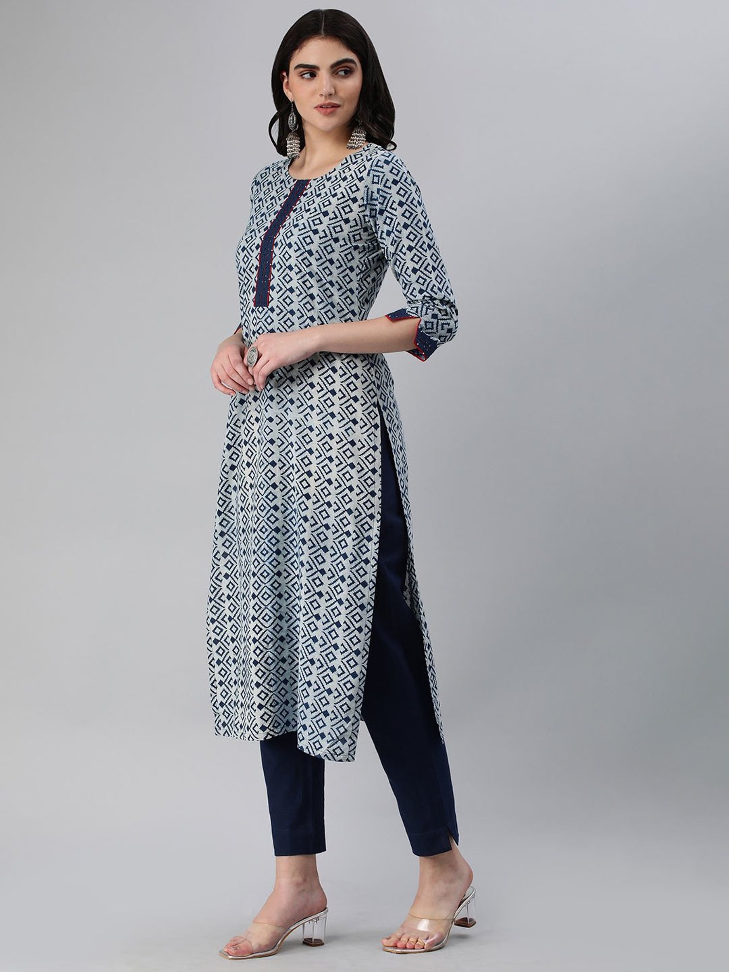 Kami Kubi Blue Printed Straight Kurta