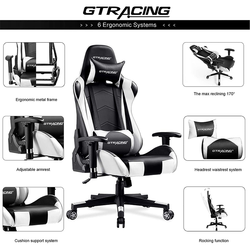 GTRACING Gaming Chair Racing Office Computer Game Chair Ergonomic Backrest and Seat Height Adjustment with Pillows Recliner Swivel Rocker Headrest and Lumbar Tilt E-Sports Chair (Black/Red)