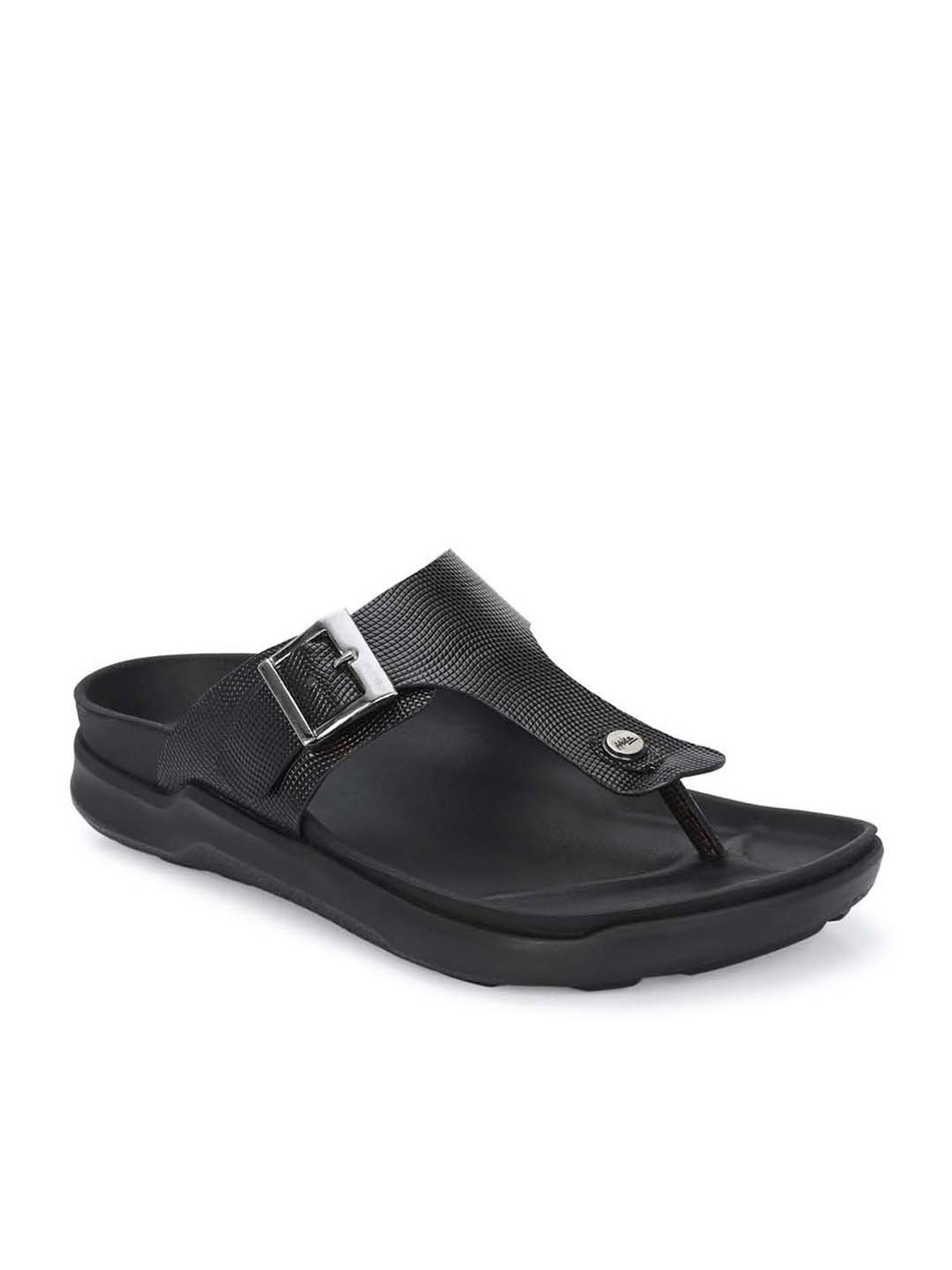 Hitz Men's Brown & Black T-Strap Sandals