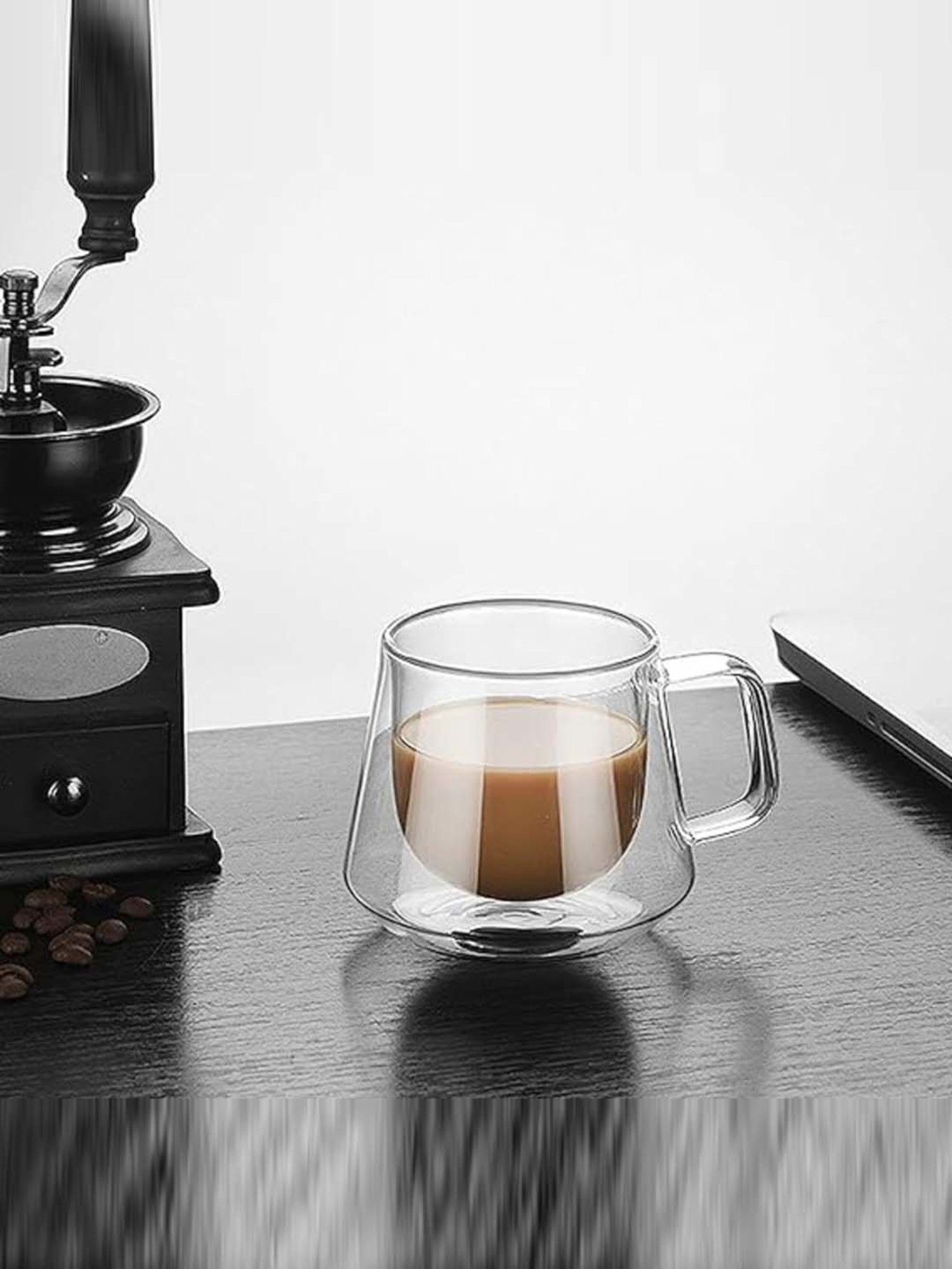 Femora Double Wall Transparent Glass Heat Resistant Coffee Mugs With Handle (0.2 L) - Set of 4