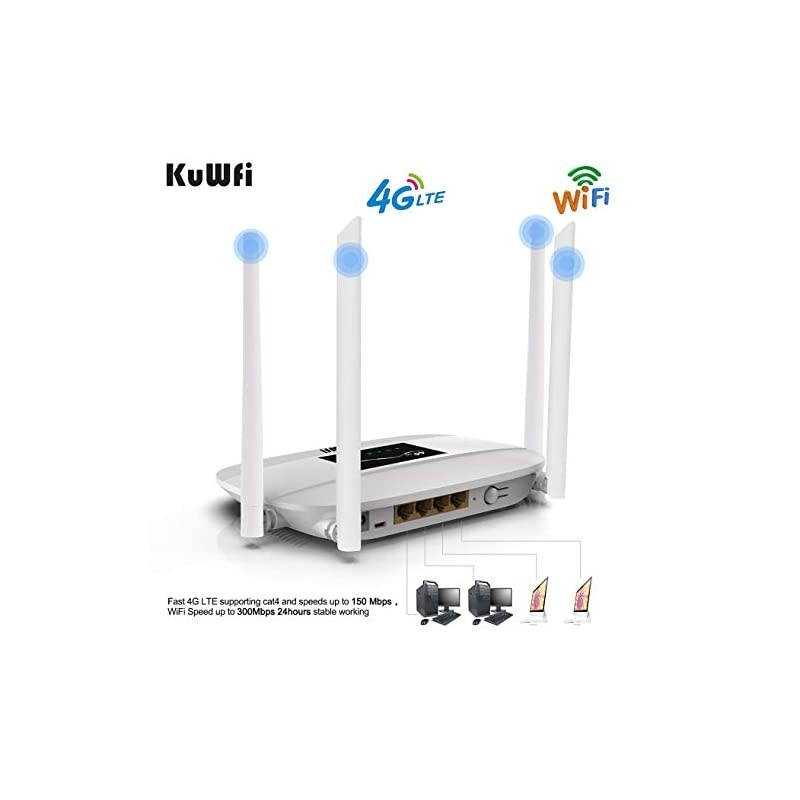 4G LTE CPE Wireless WiFi Internet Router 300Mbps Unlocked with SIM Card Slot with 4pcs Antenna for CA/USA/MX and a Few Central American Countries Not for Verizon SIM Card
