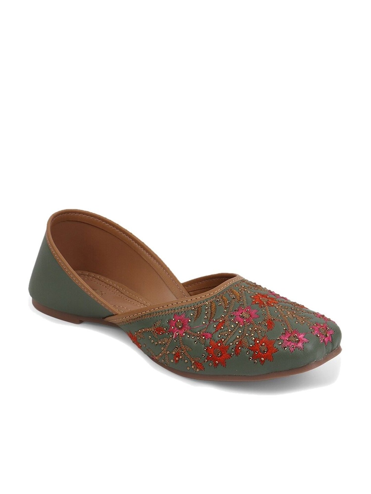 Iconics Women's Green Ethnic Juttis