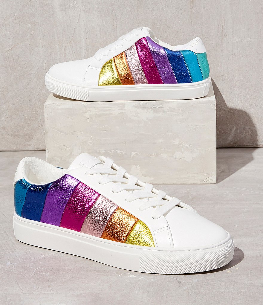 Kurt Geiger London Lane Metallic Rainbow Stripe Lace-Up Sneakers