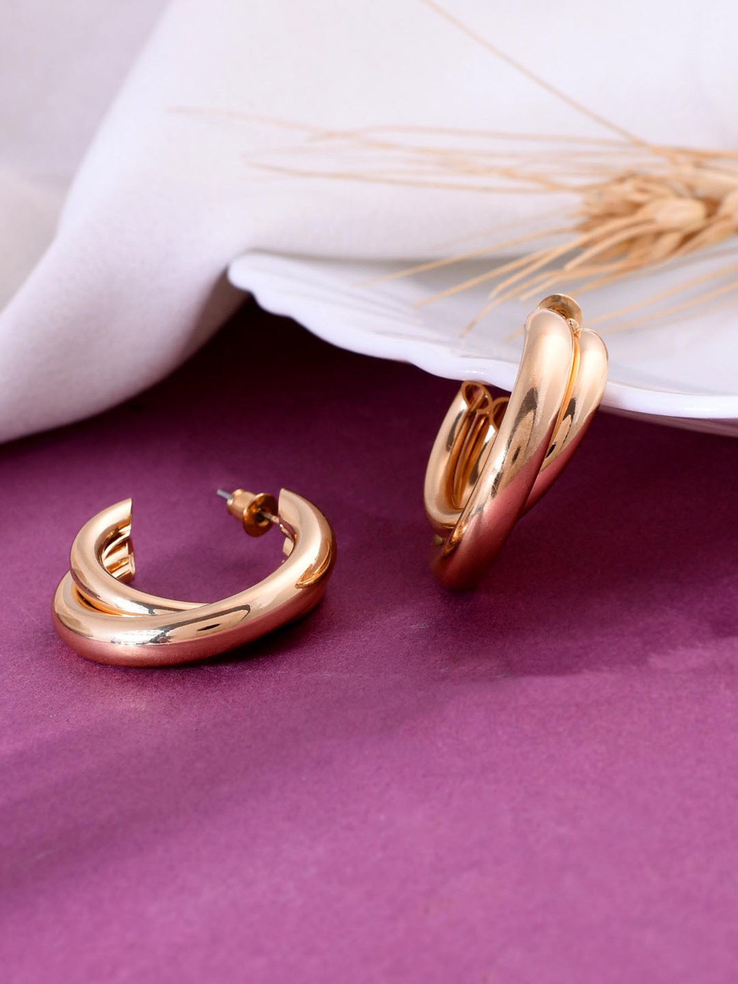 VOJ Women Gold Plated Double Hoop Earring for Women