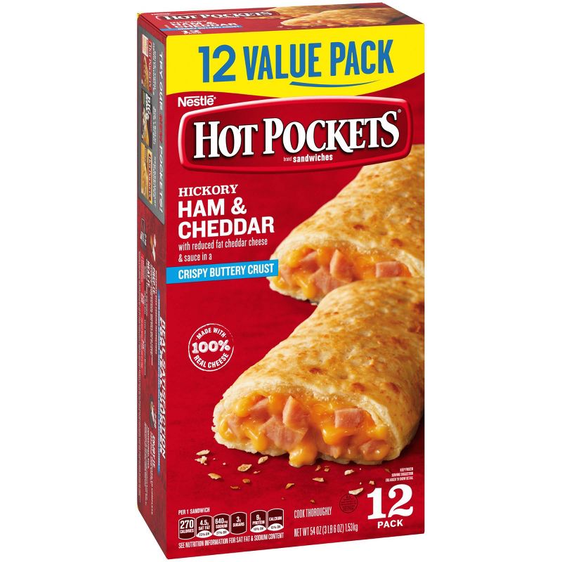 Hot Pockets Crispy Buttery Crust Frozen Hickory Ham & Cheddar Value Pack - 54oz/12ct