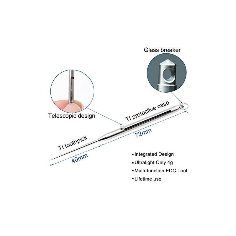 Keychain Titanium Integrated Design Telescopic Toothpick with Titanium Protective Case Holder, Ultralight Travel Kits for Outdoor Camping Picnic (Silvery)