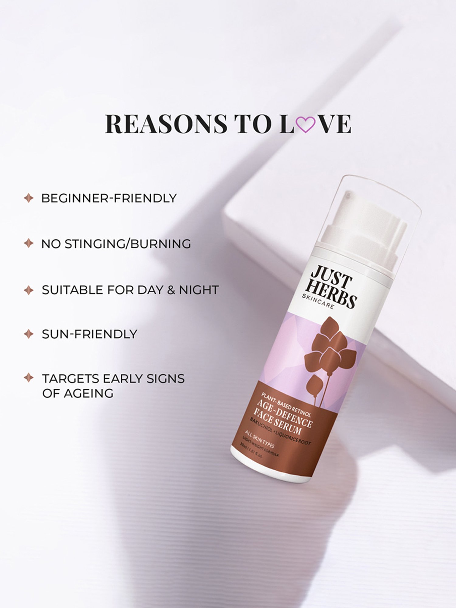 JUST HERBS Plant-Based Retinol Age-Defence Face Serum - 30 ml