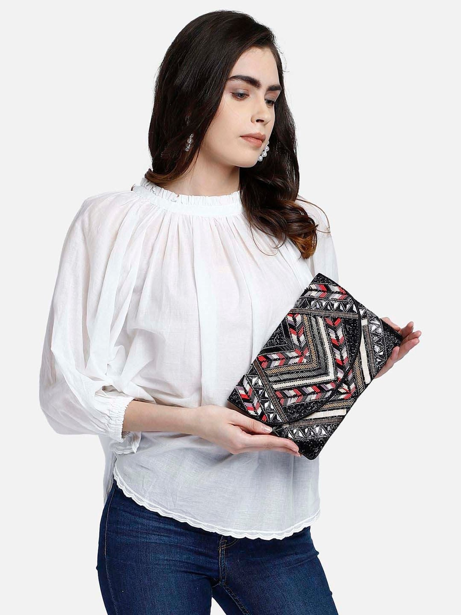 Aditi Wasan Black Fabric Envelope Clutch